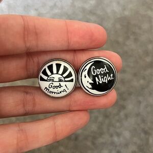 Vintage Duchamp London Cufflinks Good Morning Good Night Sun Mood Black White